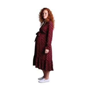 SEROPHINE Burgundy Polka Dot Belted Midi Shirt Nursing‎ Casual Dress UK 16 US 12